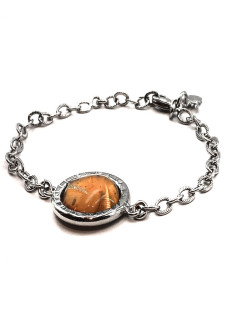 MARGUERITE DE VALOIS Bracelet cabochon pâte de verre ambrée