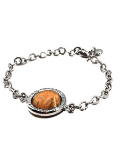 MARGUERITE DE VALOIS Bracelet cabochon pâte de verre ambrée