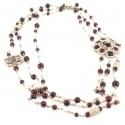 CHANEL necklace triple rows in pearls and red glass paste