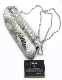 CHANEL Minaudière clutch silver and crystal mesh