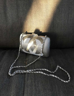 CHANEL Minaudière clutch silver and crystal mesh