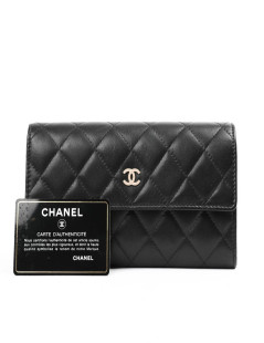 Portefeuille à rabat CHANEL cuir matelassé noir