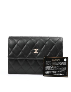 Portefeuille à rabat CHANEL cuir matelassé noir