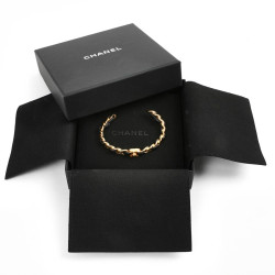 bracelet CHANEL métal doré entrelacé de cuir noir