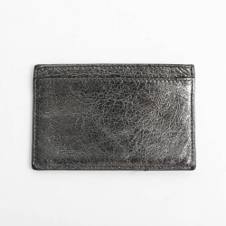 Porte-cartes YSL SAINT LAURENT cuir gris métalisé