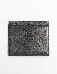 Porte-cartes YSL SAINT LAURENT cuir gris métallisé