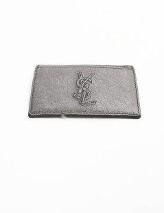 Porte-cartes YSL SAINT LAURENT cuir gris métallisé