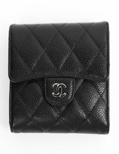 Petit portefeuille CHANEL cuir grainé noir