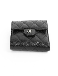 Petit portefeuille CHANEL cuir grainé noir