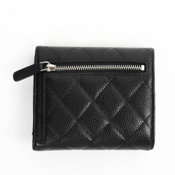 Petit portefeuille CHANEL cuir grainé noir