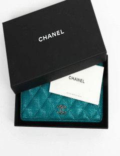 Portefeuille CHANEL en tissu turquoise irisé