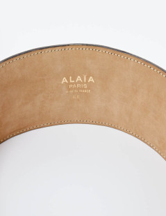 ALAIA Belt in Black Leather and White Shells 65