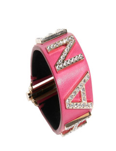 Bracelet CHANEL cuir rose et strass