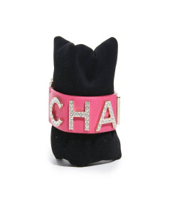 Bracelet CHANEL cuir rose et strass