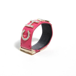 Bracelet CHANEL cuir rose et strass