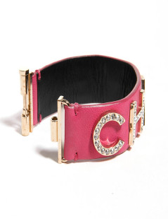 Bracelet CHANEL cuir rose et strass