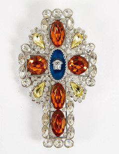 Broche VERSACE croix topaze et brillants Collector