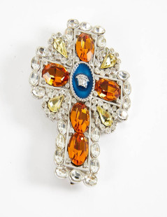 Broche VERSACE croix topaze et brillants Collector