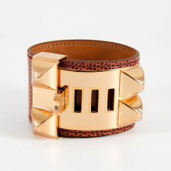 Bracelet collier de chien HERMES lézard niloticus étrusque PM