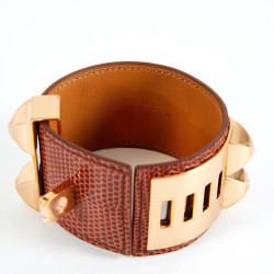 Bracelet collier de chien HERMES lézard niloticus étrusque PM