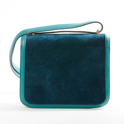 Sac à main Constance HERMES cuir doblis vert malachite bleu océan