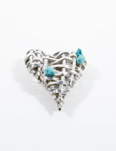 Broche CHRISTIAN LACROIX Coeur métal pierre turquoise