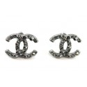 CHANEL earrings silver black