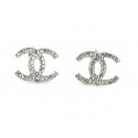 CHANEL CC ear studs set silver rhinestones