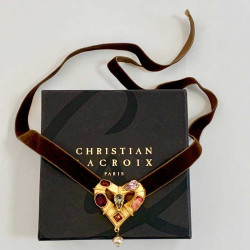 Collier Vintage CHRISTIAN LACROIX cordon velours marron