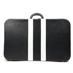 Valise HERMES  cuir box bicolore gris et blanc