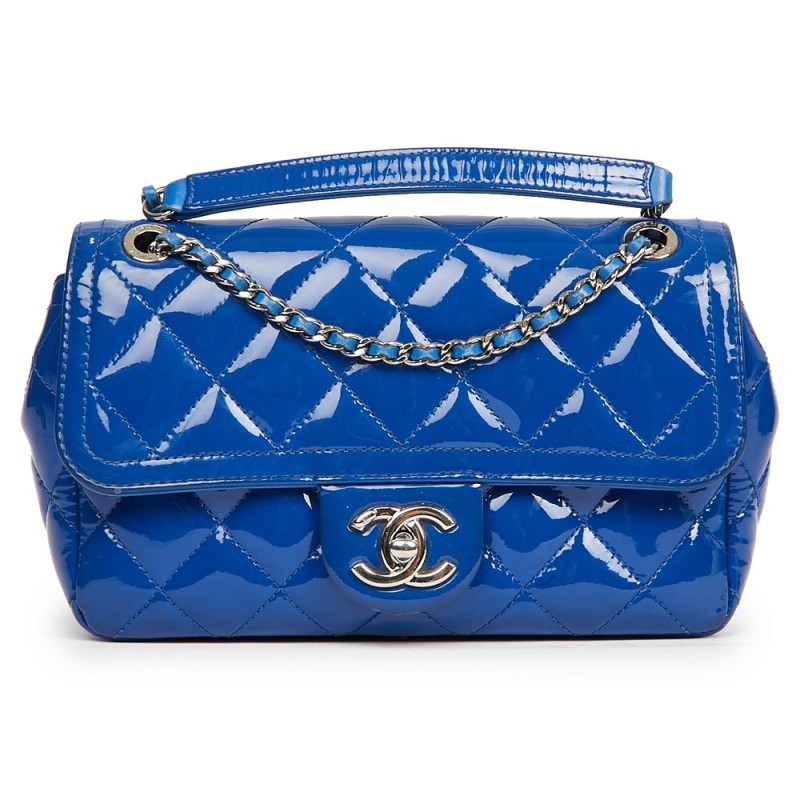 Chanel mini rectangular flap bag patent blue  thevintageseasons