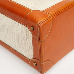 Valise de voyage HERMES toile et cuir Vintage TM