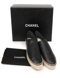 Espadrilles CHANEL T38 cuir noir