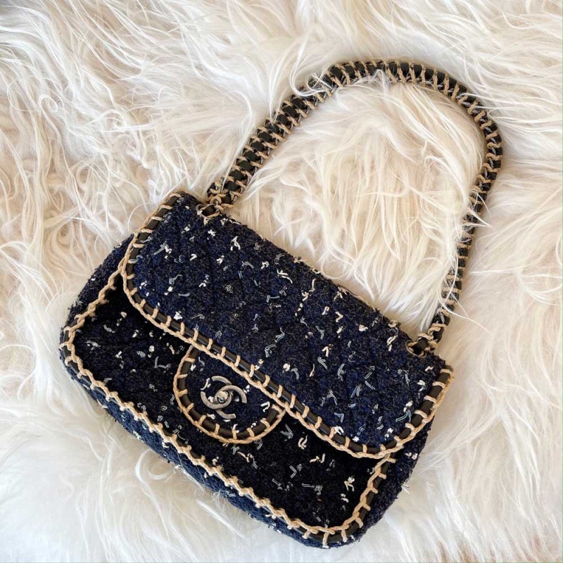 Sac CHANEL tweed bleu nuit, marine