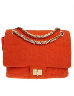 Chanel coral 2.55 bag in crocodile like jersey