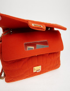 Chanel coral 2.55 bag in crocodile like jersey