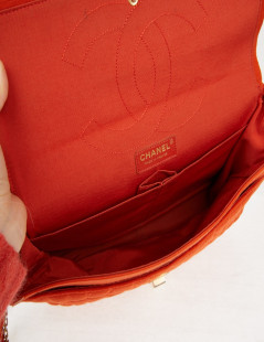 Chanel coral 2.55 bag in crocodile like jersey