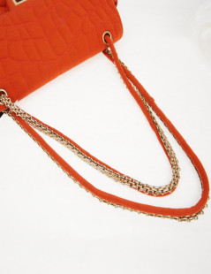 Chanel coral 2.55 bag in crocodile like jersey