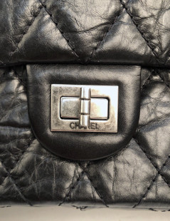 Sac Mademoiselle 2.55 CHANEL cuir froisé noir