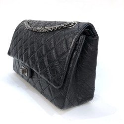 Sac Mademoiselle 2.55 CHANEL cuir froisé noir