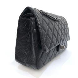 Sac Mademoiselle 2.55 CHANEL cuir froisé noir