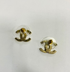 Chanel  CC Studs Earrings in Pale Gilded Metal set with Rhinestones