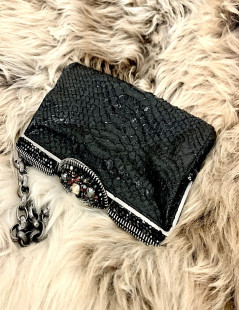 CHANEL python and rhinestones black evening clutch