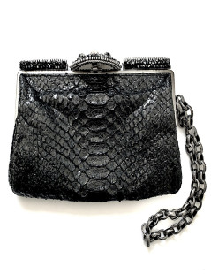 CHANEL python and rhinestones black evening clutch