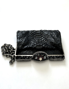 CHANEL python and rhinestones black evening clutch