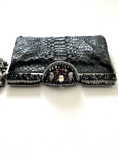 CHANEL python and rhinestones black evening clutch