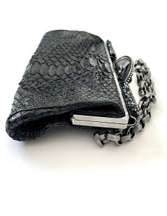 CHANEL python and rhinestones black evening clutch