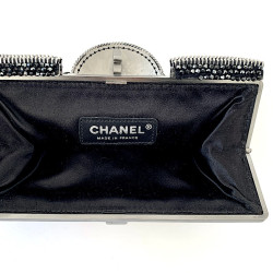 CHANEL python and rhinestones black evening clutch