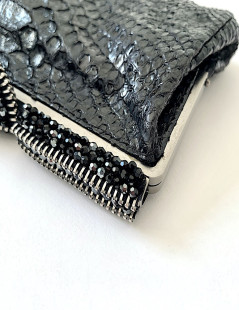 CHANEL python and rhinestones black evening clutch