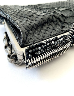 CHANEL python and rhinestones black evening clutch